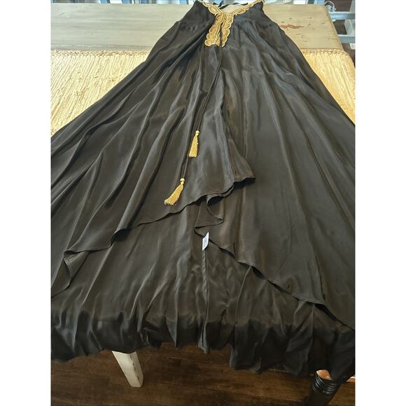 Asa Kaftans Black Gold Beading Halter Dress w/ Double Tie Front Robe Sz L / XL - Picture 7 of 16